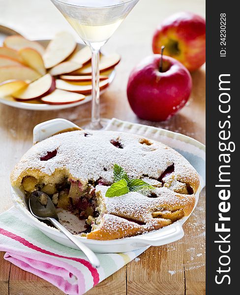 Photograph of a tasty apple pie dessert. Photograph of a tasty apple pie dessert