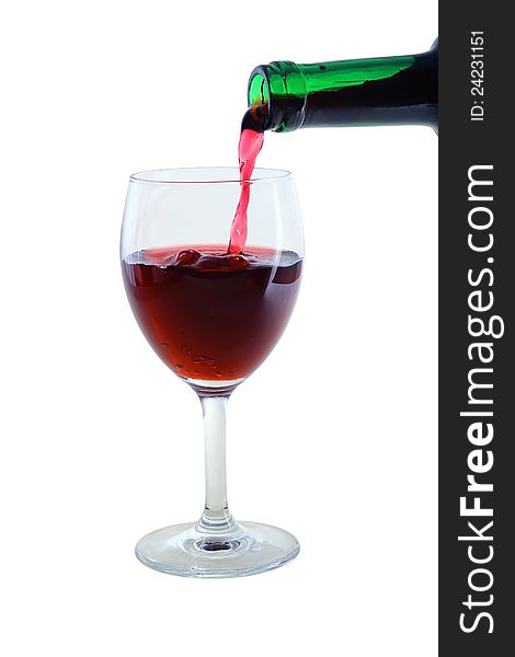 The glass with red wine is isolated on a white background