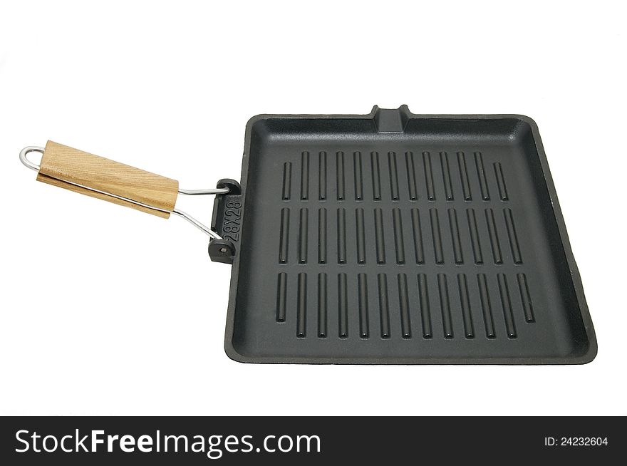 Pan for cooking the steak on a white background
