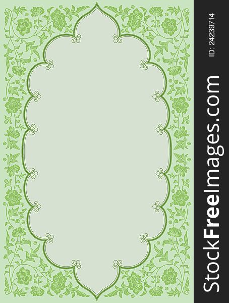 Green tone ancient frame background with floral ornament. Green tone ancient frame background with floral ornament