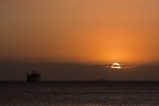 Sunrise Over The Sea With A Ferry Royalty Free Stock Image Sunrise Over The Sea With A Ferry Royalty Free Stock Image
