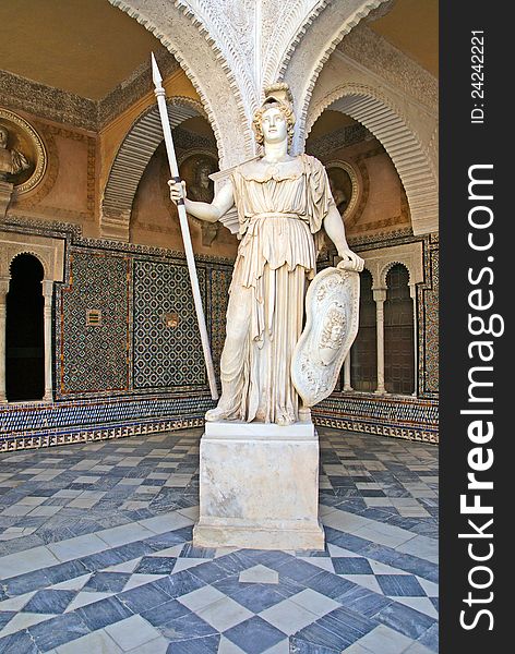 Monument of Athena on courtyard of Pilatos house, Seville