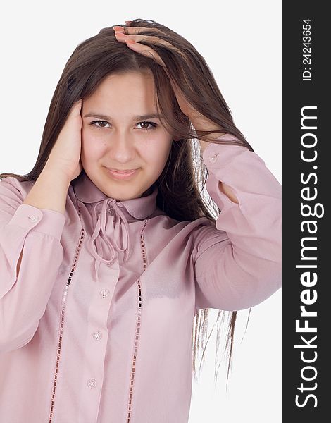 Teen girl posing isolated on white background