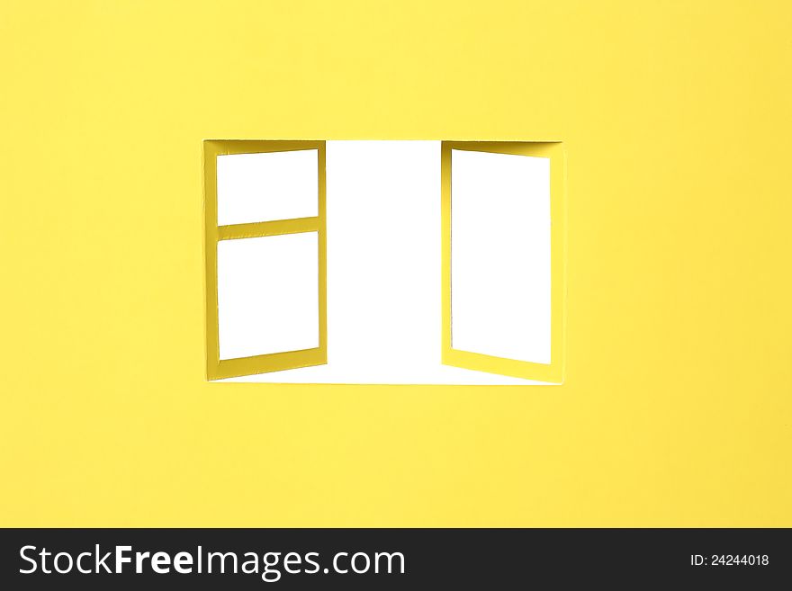 Yellow paper background with cutting open window for your images. Clipping path is included