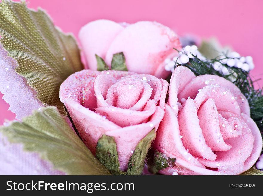 Tender pink rose artificial closeup