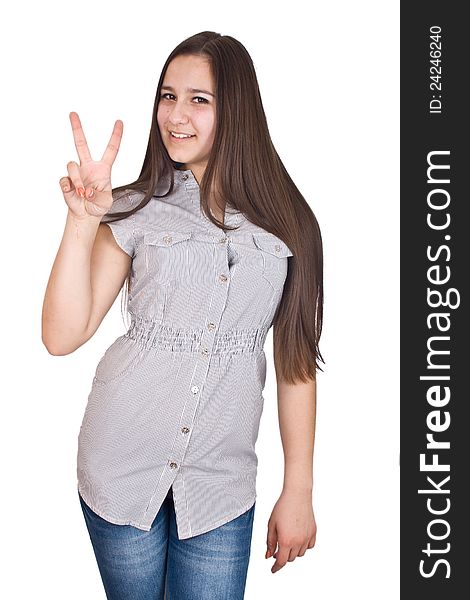 Woman Giving Peace Sign