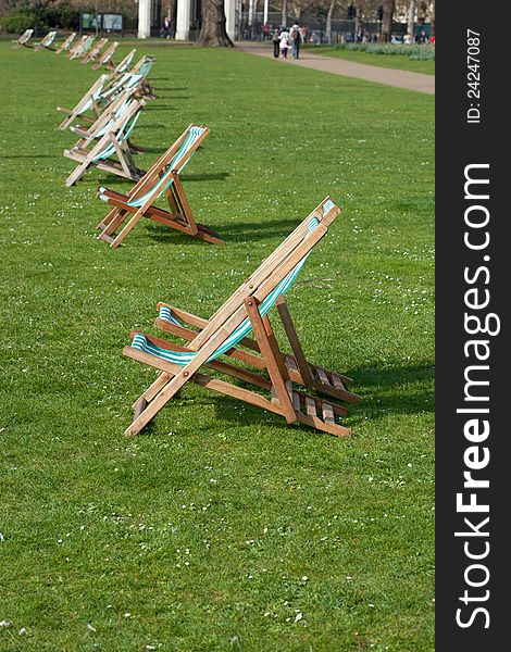 Lawn chairs in the park