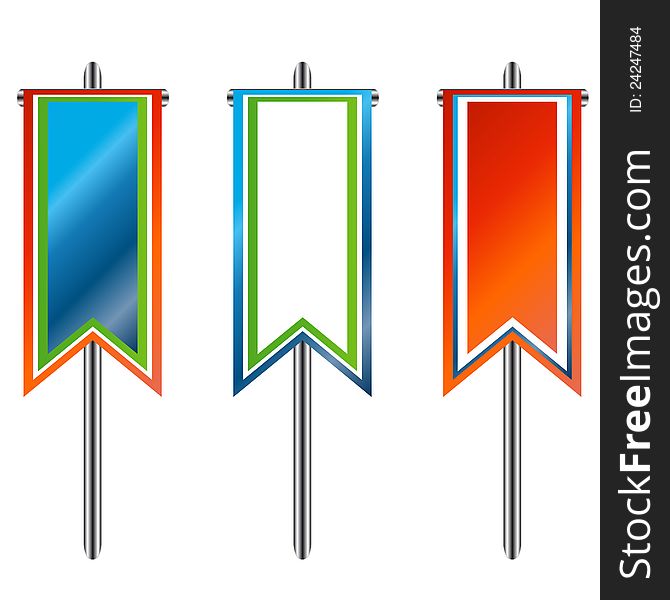 Three multi-colored banners on the iron basis. Three multi-colored banners on the iron basis