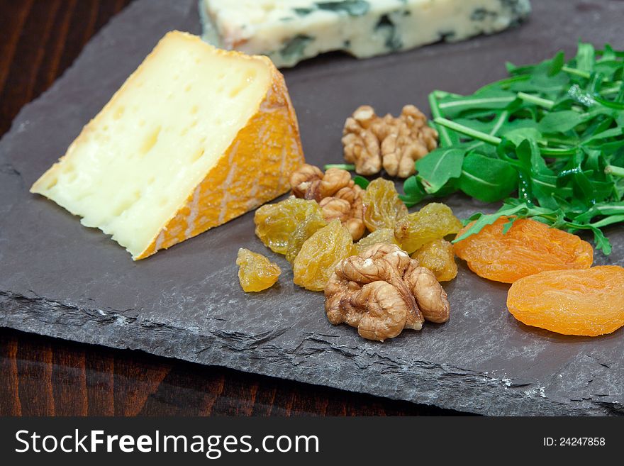 French & Irish Cheese Platter with nuts and dried apricot