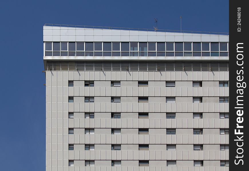 One of the facades of a residential building. One of the facades of a residential building