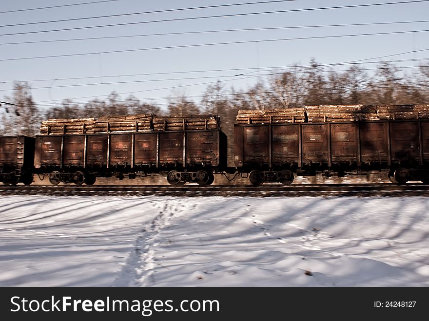 Freight railway cars on winter track