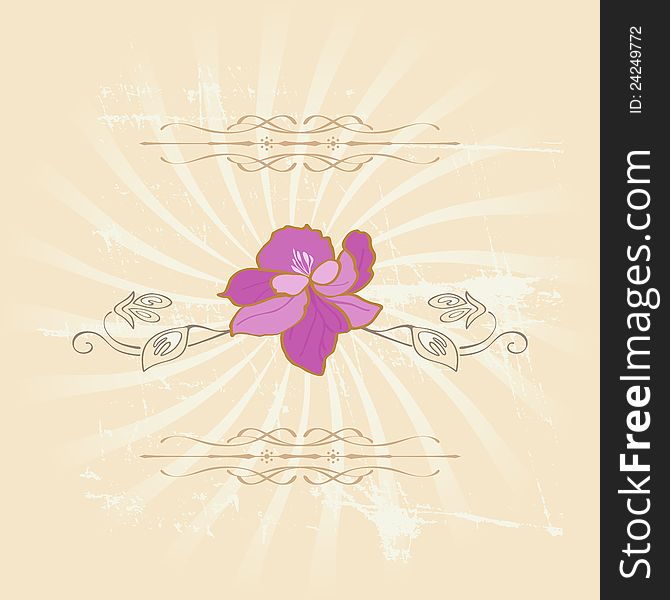 Vector floral vintage style with pink flower and leaves. Vector floral vintage style with pink flower and leaves