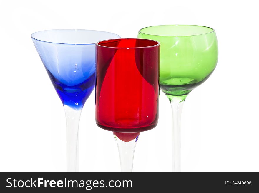 Colorful cocktail glasses isolated on white background. Colorful cocktail glasses isolated on white background