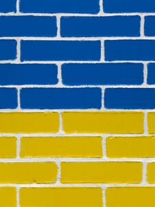 Wall Painted With Colors Of Ukraine Flag Stock Photo