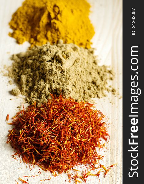 Spices On A Wooden Table