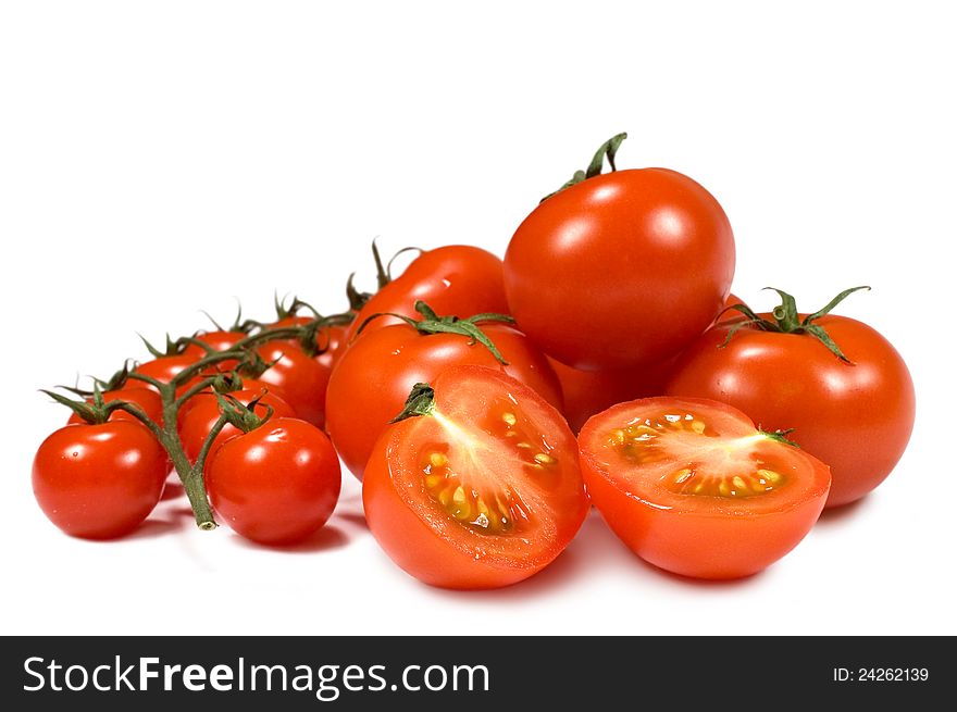 A group of fresh tomato on white background