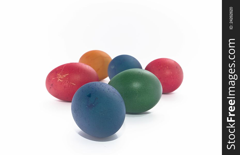 Multi-coloured Painted Eggs Of White Background