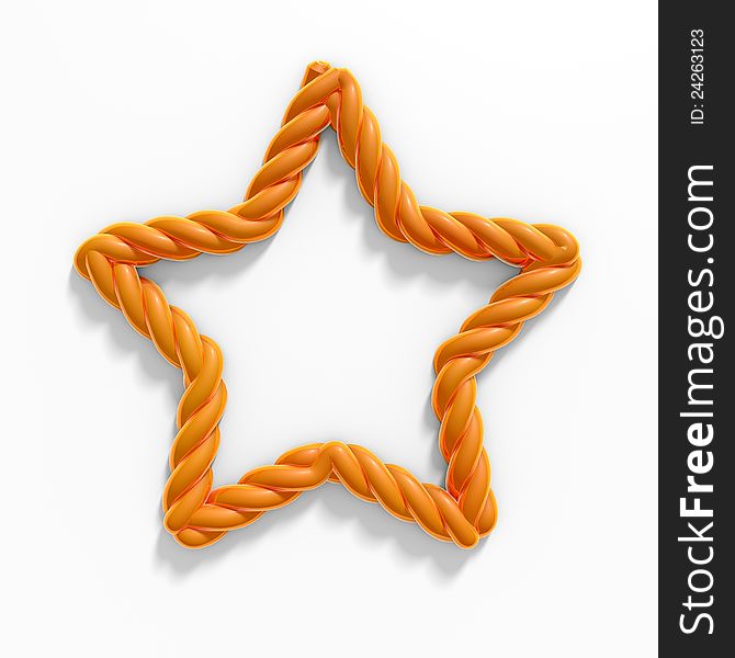 Golden rope in a star shape, isolated on a white background