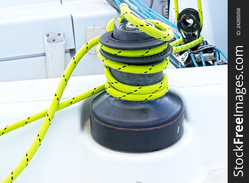 Winches to pull on sails on a boat