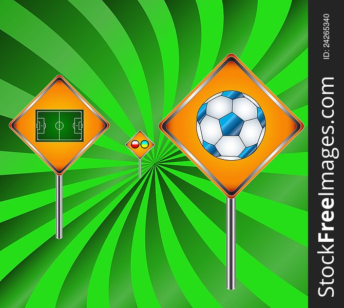 Football signs going to a distance on a green background