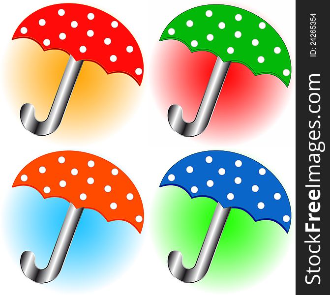 Set of multi-colored umbrellas in a white speck. Set of multi-colored umbrellas in a white speck