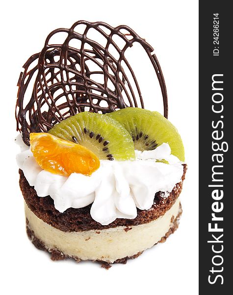 Cake with fruits on a white background
