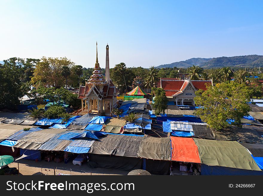 Market at the temple Wat Chalong in Phuket, Thailand.