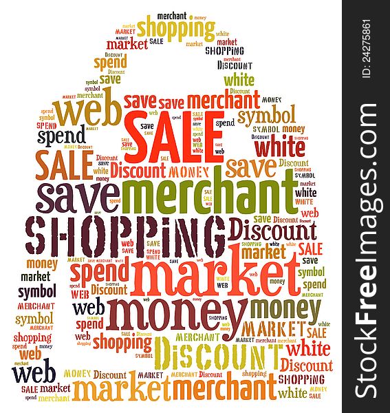 Illustration word of shopping bag symbol in white background