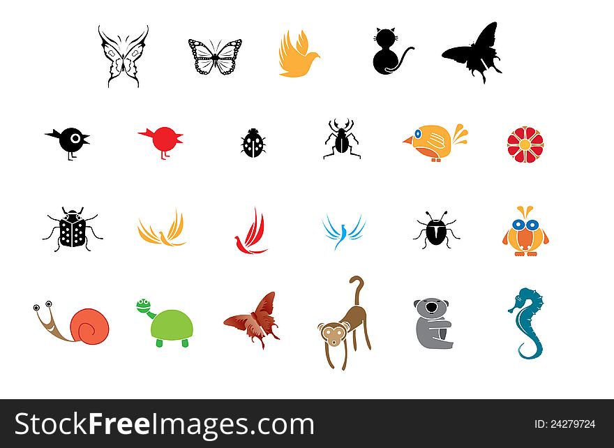 Collection of different creatures and animal designs for tattoos, stencils and design. Collection of different creatures and animal designs for tattoos, stencils and design