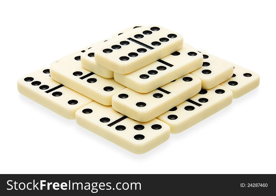 Domino building in the shape of pyramid on white background. Domino building in the shape of pyramid on white background