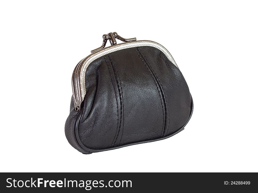 Black leather wallet lying on a white background. Black leather wallet lying on a white background