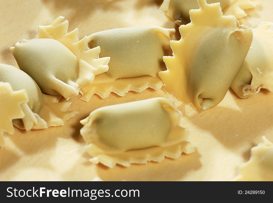 Pasta Ravioli put on a white tablecloth