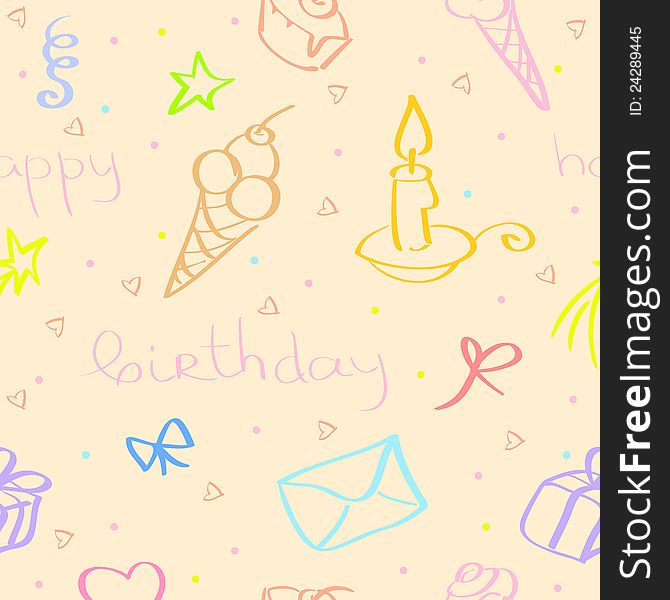 Vector yellow seamless background for birthday. Vector yellow seamless background for birthday.