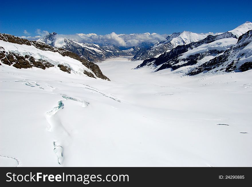 View Of Glacier In Swiss Alps