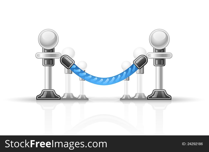 Vector illustration of rope barrier on white background.