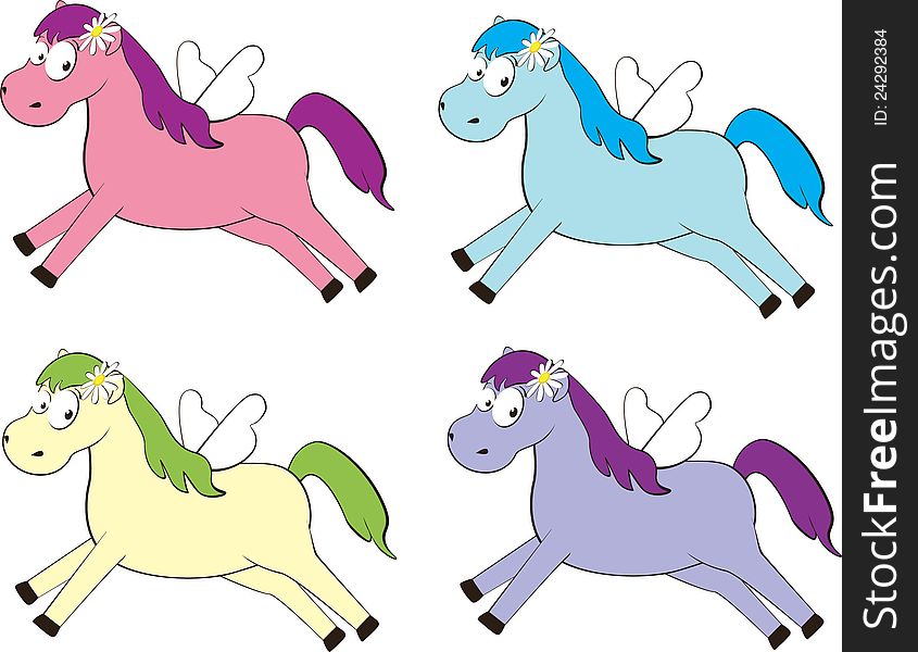 Set of colored horse with wings of Fairy Tail isolated on white background. vector illustration.