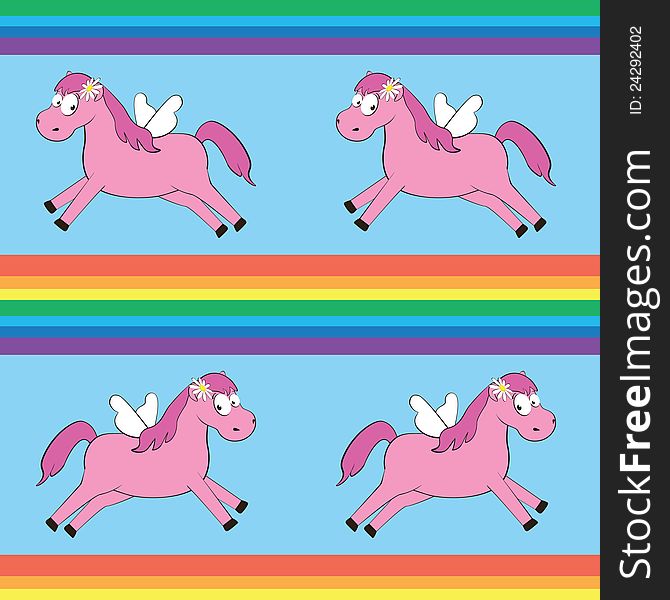 Seamless pattern with cartoon magic horse