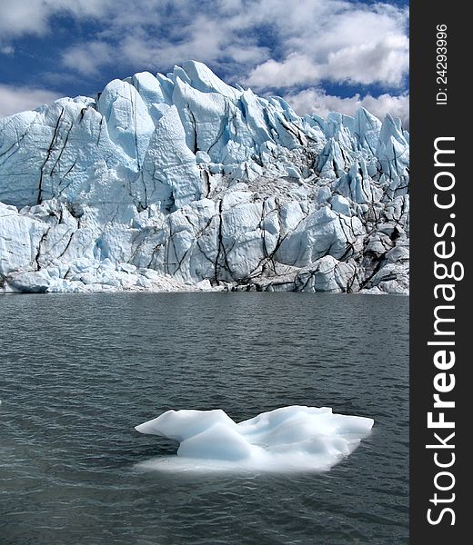 Terminus of Matanuska glacier, terminus lake with melting ice in foreground, Alaska. Terminus of Matanuska glacier, terminus lake with melting ice in foreground, Alaska