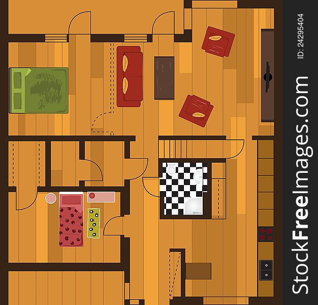 Vector drawing of modern building with furniture. Vector drawing of modern building with furniture
