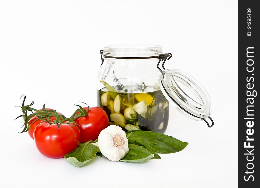 Fresh tomatoes, basil, garlic, herbal oil