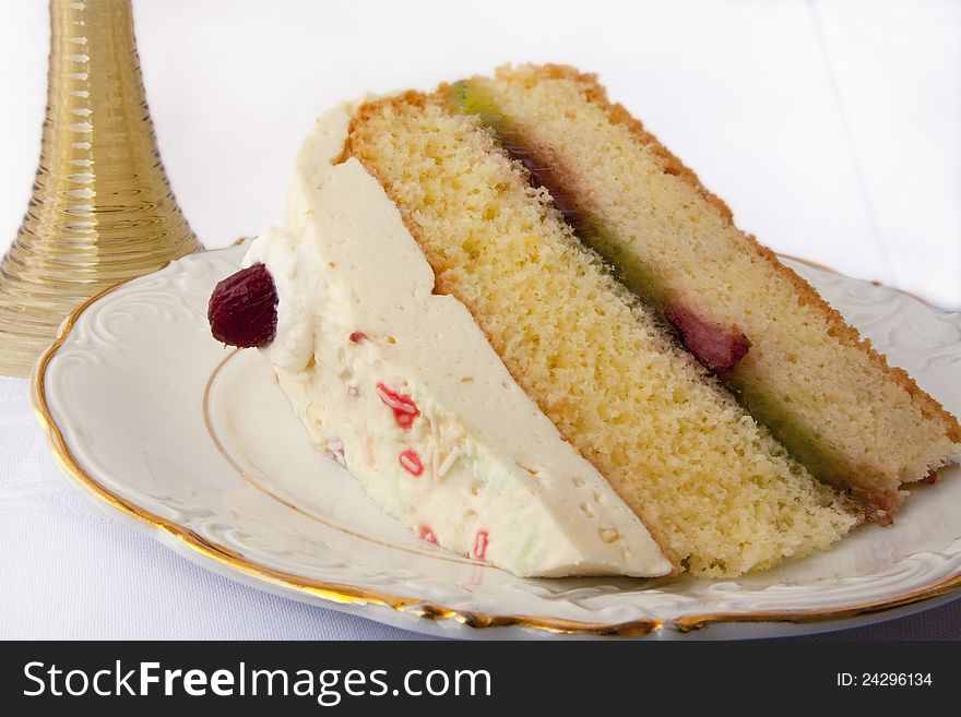 Cake with whipped cream and fruit jelly. Cake with whipped cream and fruit jelly.