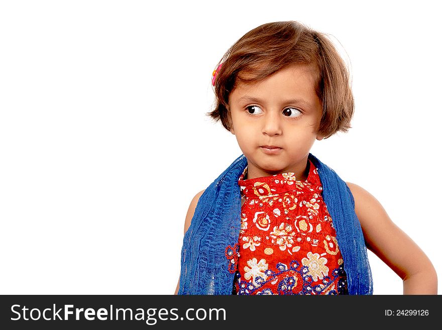 Asian Girl In Traditional  Blue Dress