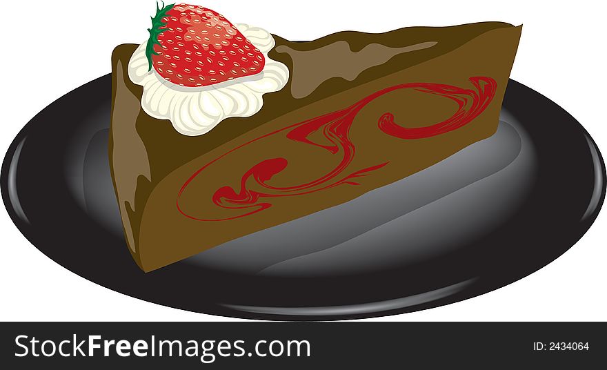 Illustration of a black forest cake on a plate