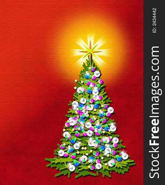 A beautiful illustration of a brightly lit Christmas tree. Great for an invitation to a holiday party or a greeting card. A beautiful illustration of a brightly lit Christmas tree. Great for an invitation to a holiday party or a greeting card