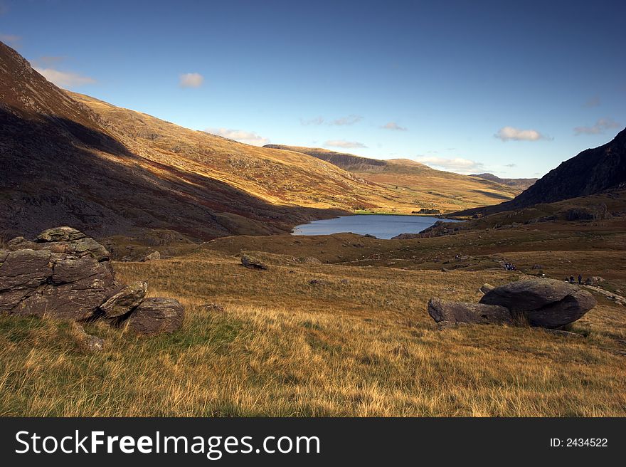 Walking up the path to Llyn Idwal, this is the veiw back down to Llyn Ogwen.