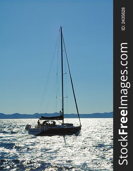 Yacht silhouette, Mediterranean sea, Croatia