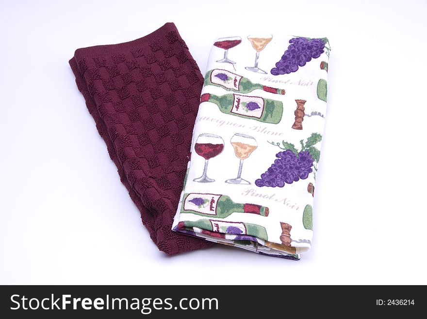 Pair of kitchen hand towels maroon and printed. Pair of kitchen hand towels maroon and printed