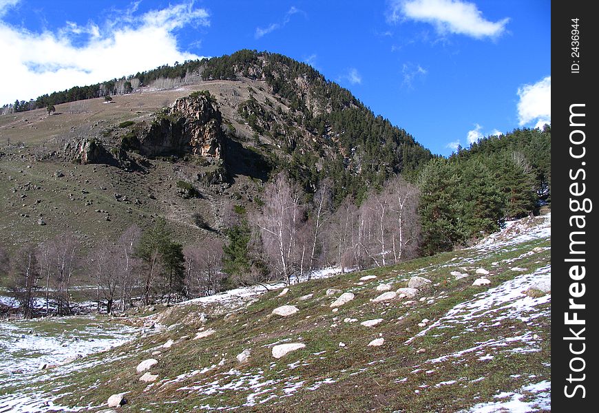 The view of the mountain in the spring. The view of the mountain in the spring
