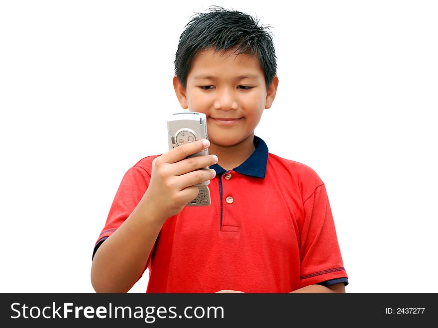 Child with pda on the white background