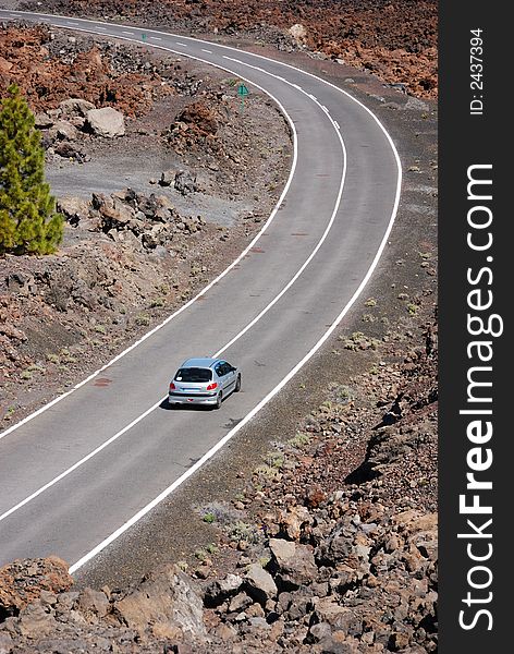 Road through volcanic landscape at tenerife, Spain